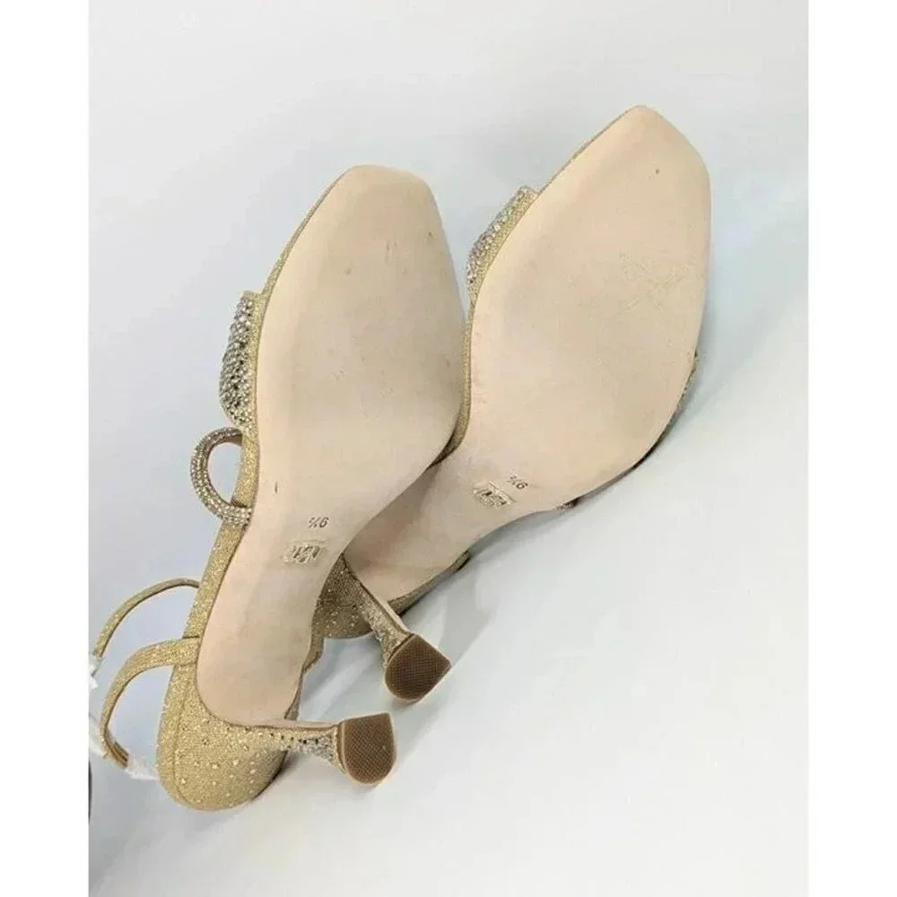 Badgley Mischka Sally Women's Rhinestone Satin Heel Sandals Size 9.5 (MSRP $235)